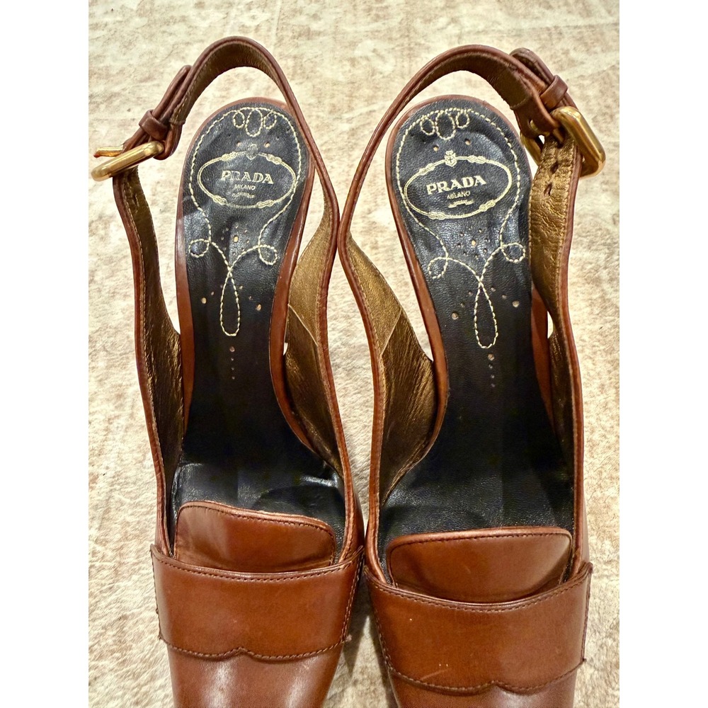 Prada Brown Leather Slingback Loafer Pumps IT 38.5 - Picture 6 of 9